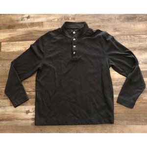 Van Heussen Mens Large Black Classic Fit 1/4 Button Long Sleeve Shirt Pullover